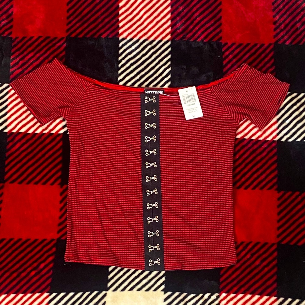 Cropped off the shoulder stripped top